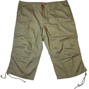 Faded Glory Womens Plus 28W Uniform Green Ramie Cotton Capri Pants